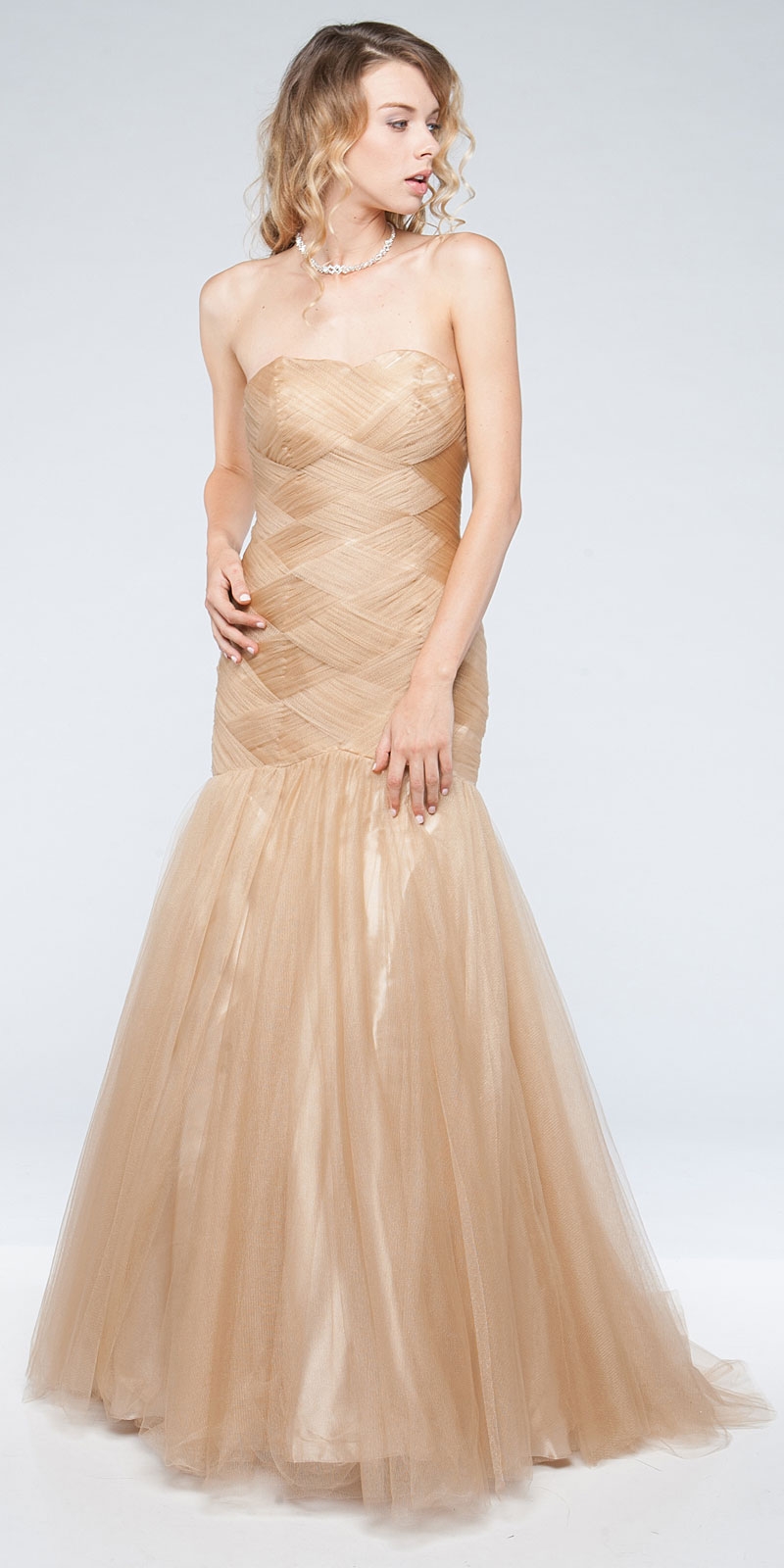 Strapless Mermaid Like Long Prom Dress in Tulle with Train