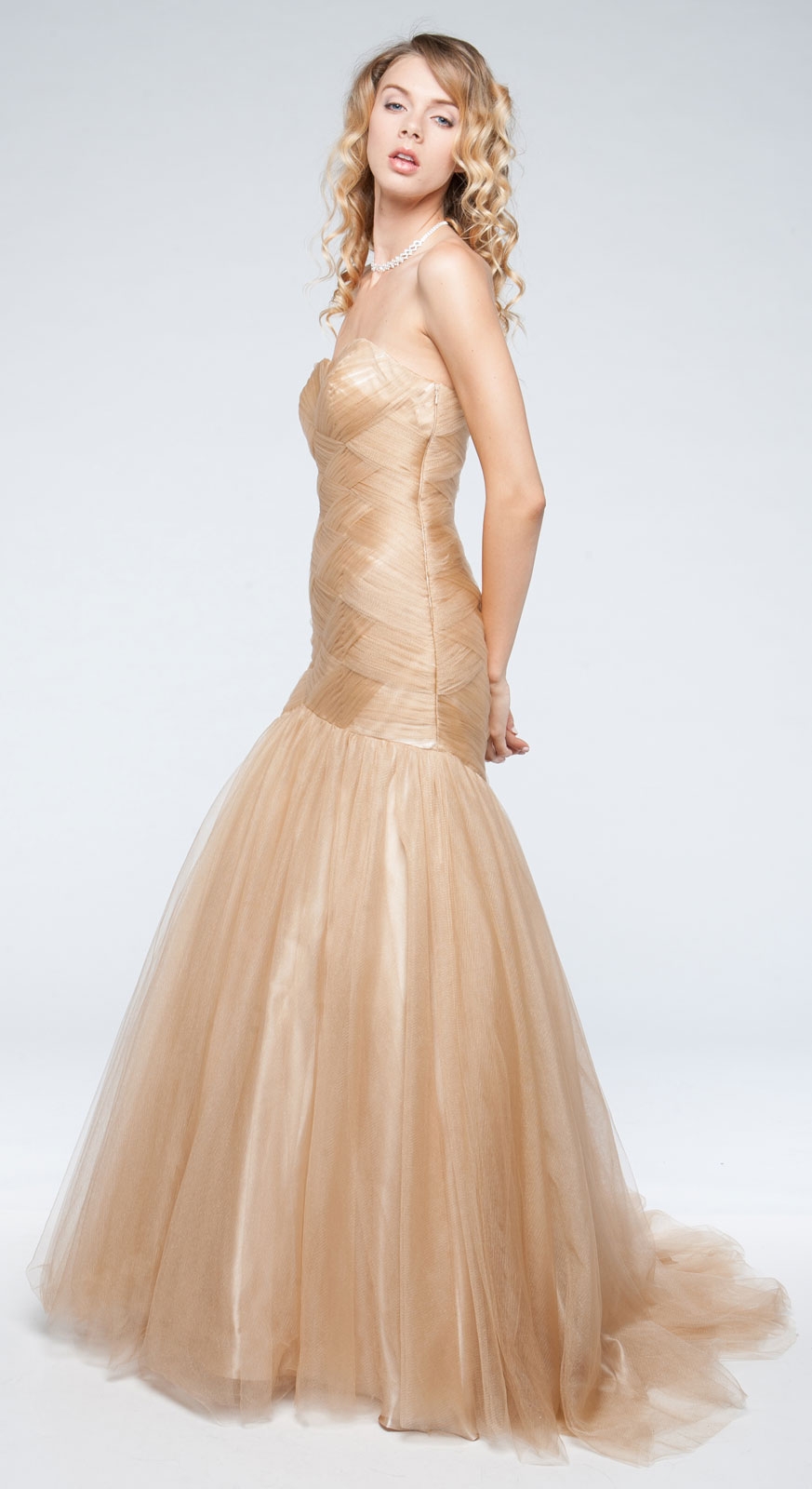 Strapless Mermaid Like Long Prom Dress in Tulle with Train — in alternative picture
