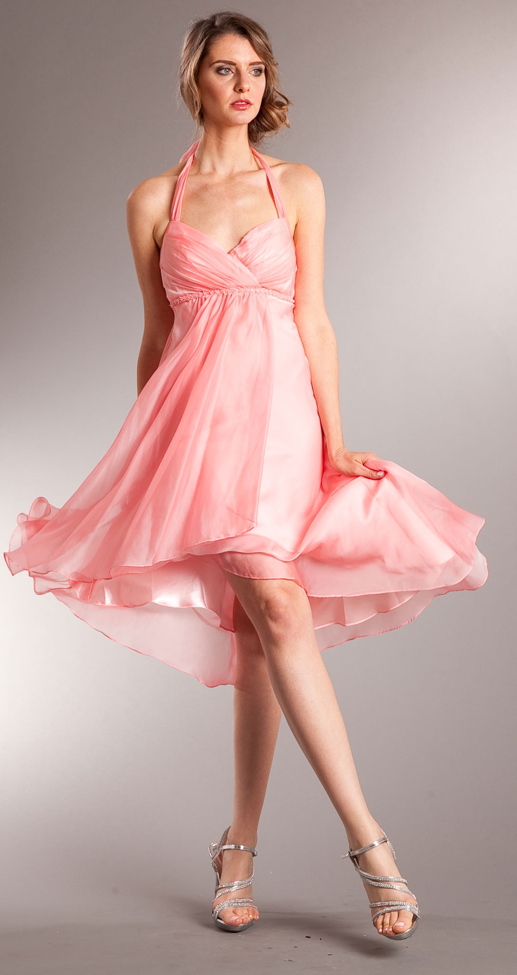 Halter Neck Wrap Around High-Low Bridesmaid Party Dress