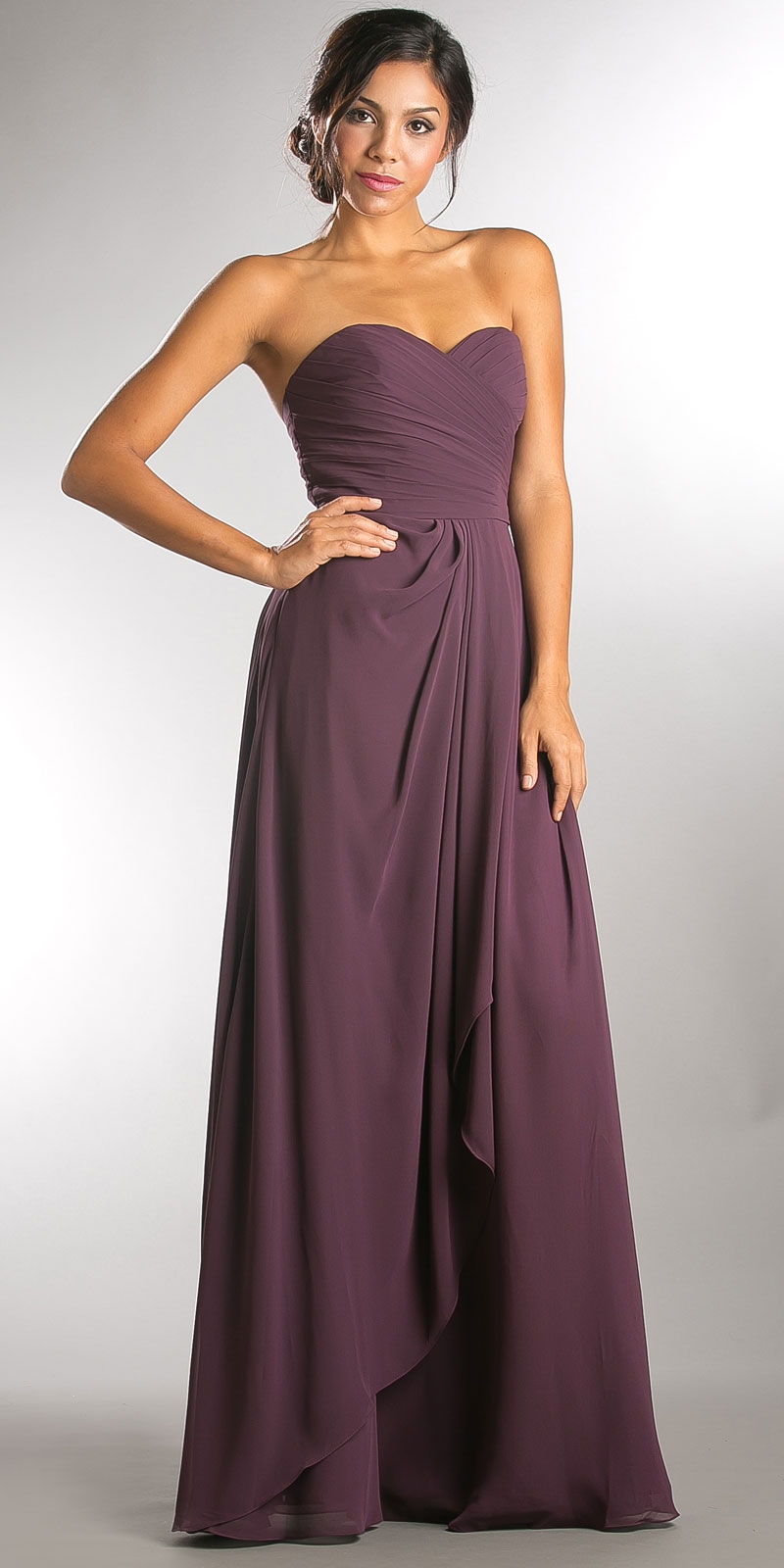 Strapless Pleated Overlap Bust Long Bridesmaid Dress