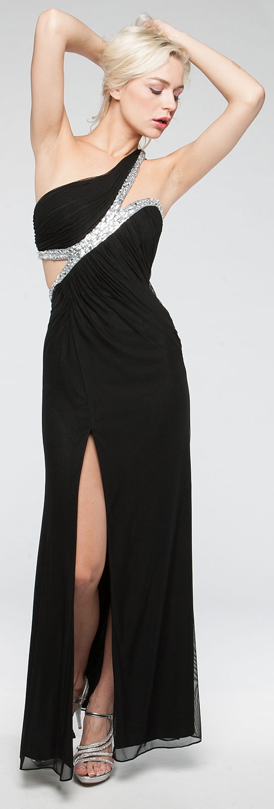 One Shoulder Long Formal Prom Dress with Bejeweled Bodice — in alternative picture