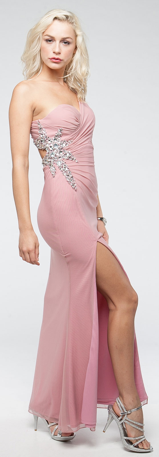 One Shoulder Long Formal Dress with Bejeweled Waist — in alternative picture