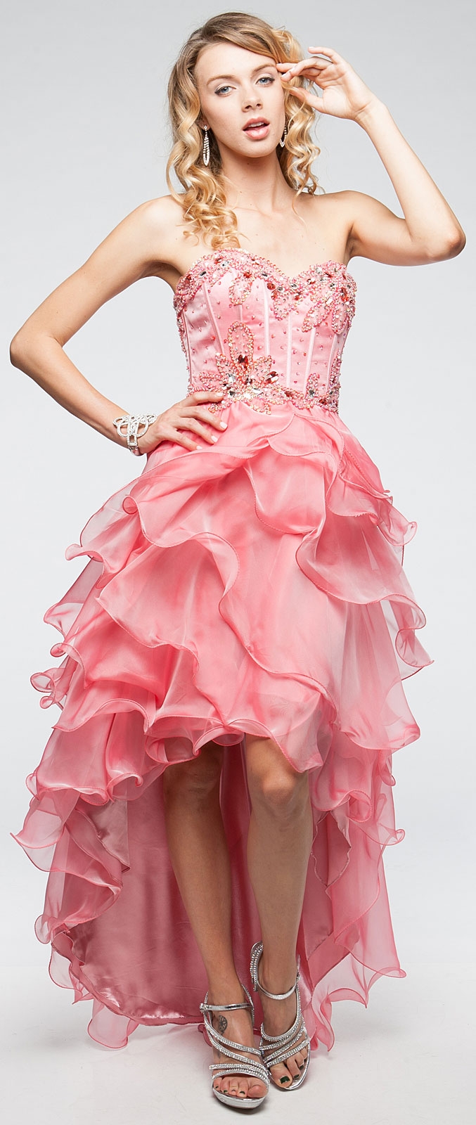 Strapless High-Low Cocktail Prom Dress with Ruffled Skirt — in alternative picture