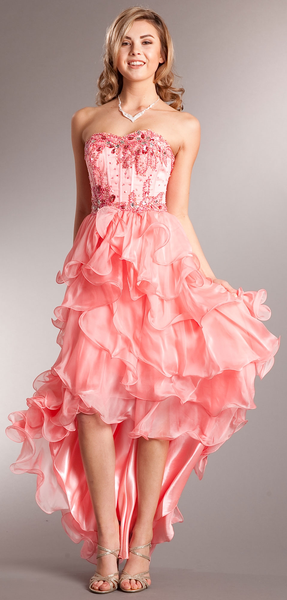 Strapless High-Low Cocktail Prom Dress with Ruffled Skirt