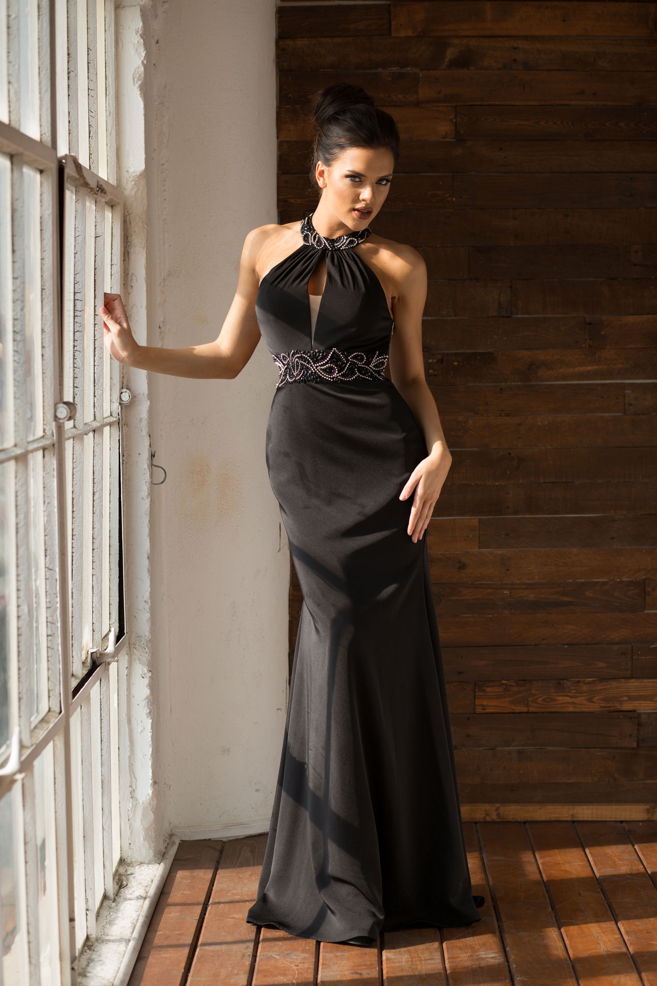 High Neck Bodice Mermaid Cut Prom Dress — in Black