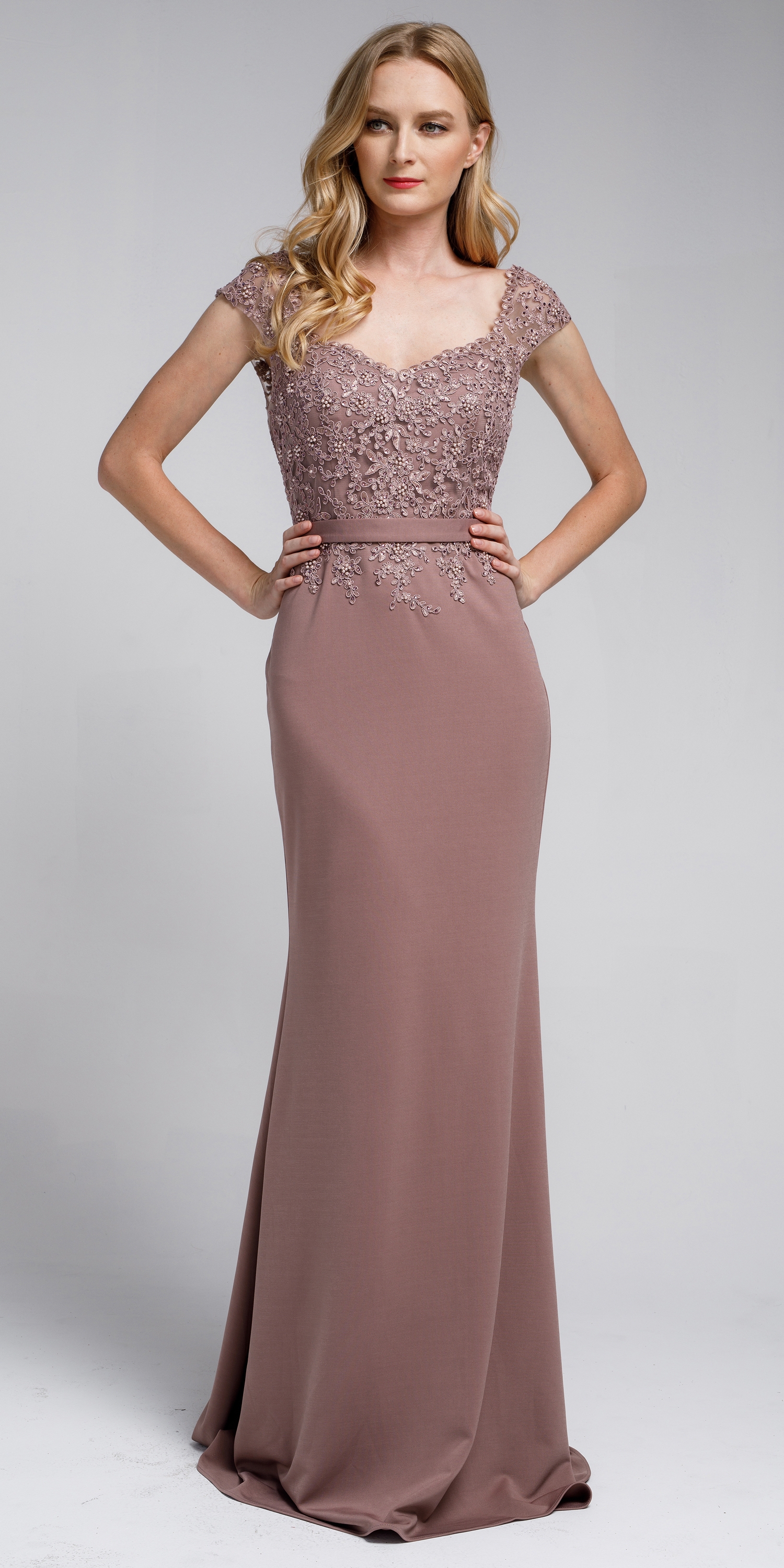 Sweatheart Neckline Embroidered Evening Gown — in Dusty Rose