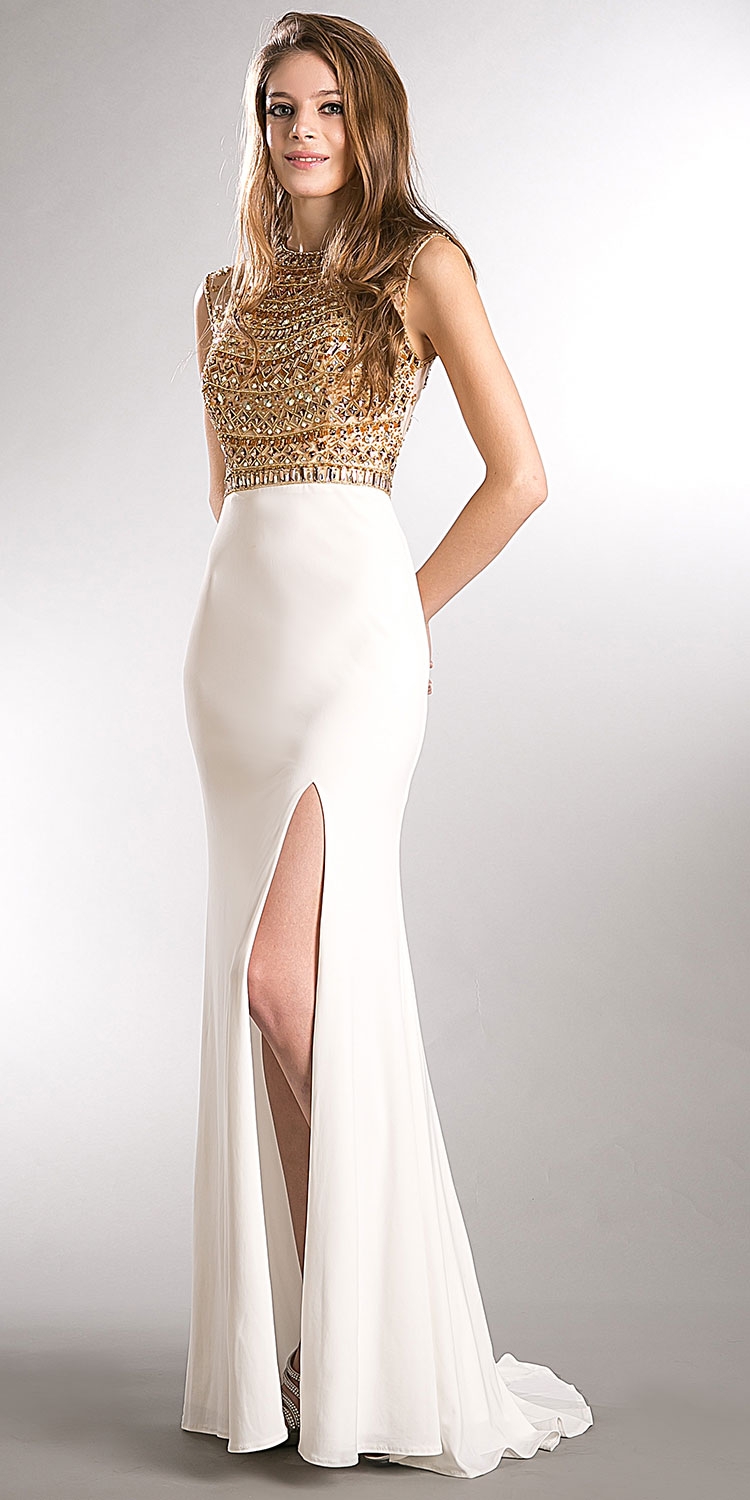 Jewel Embellished Top Jersey Skirt Long Prom Pageant Dress