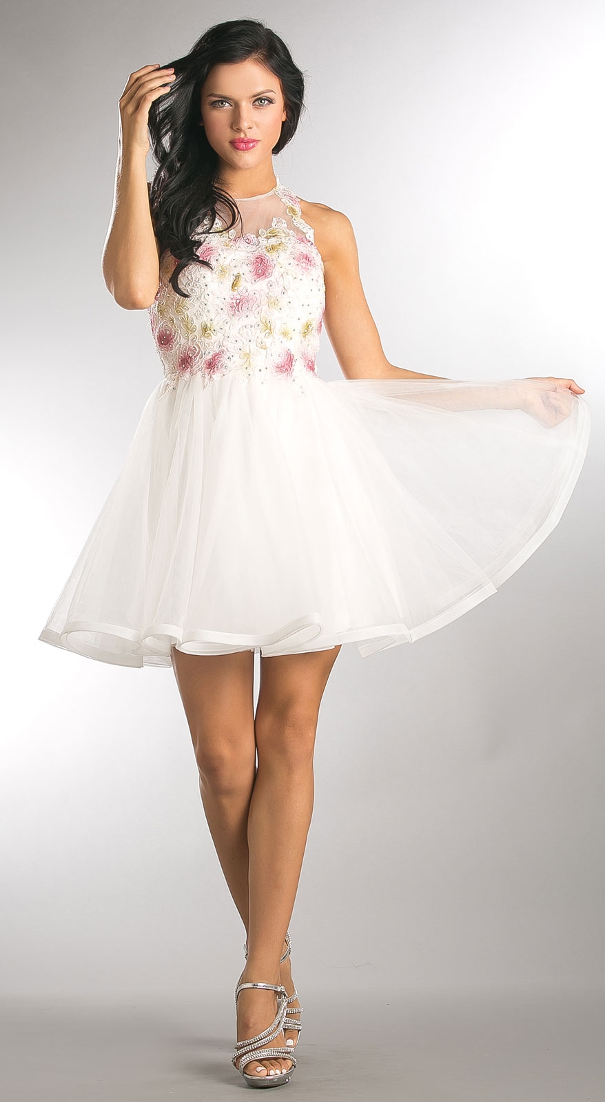 Floral Lace Bodice Short Tulle Homecoming Dress