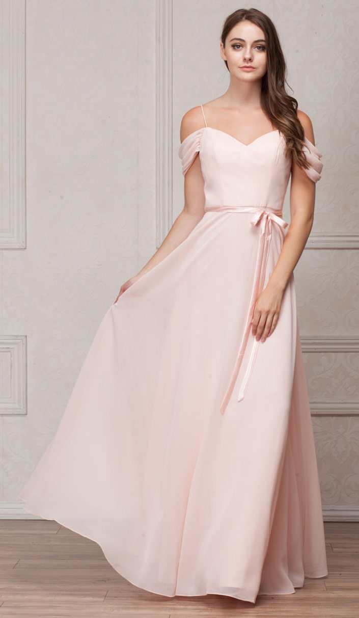 Spaghetti Straps Cold-shoulder Long Bridesmaid Dress — in Blush
