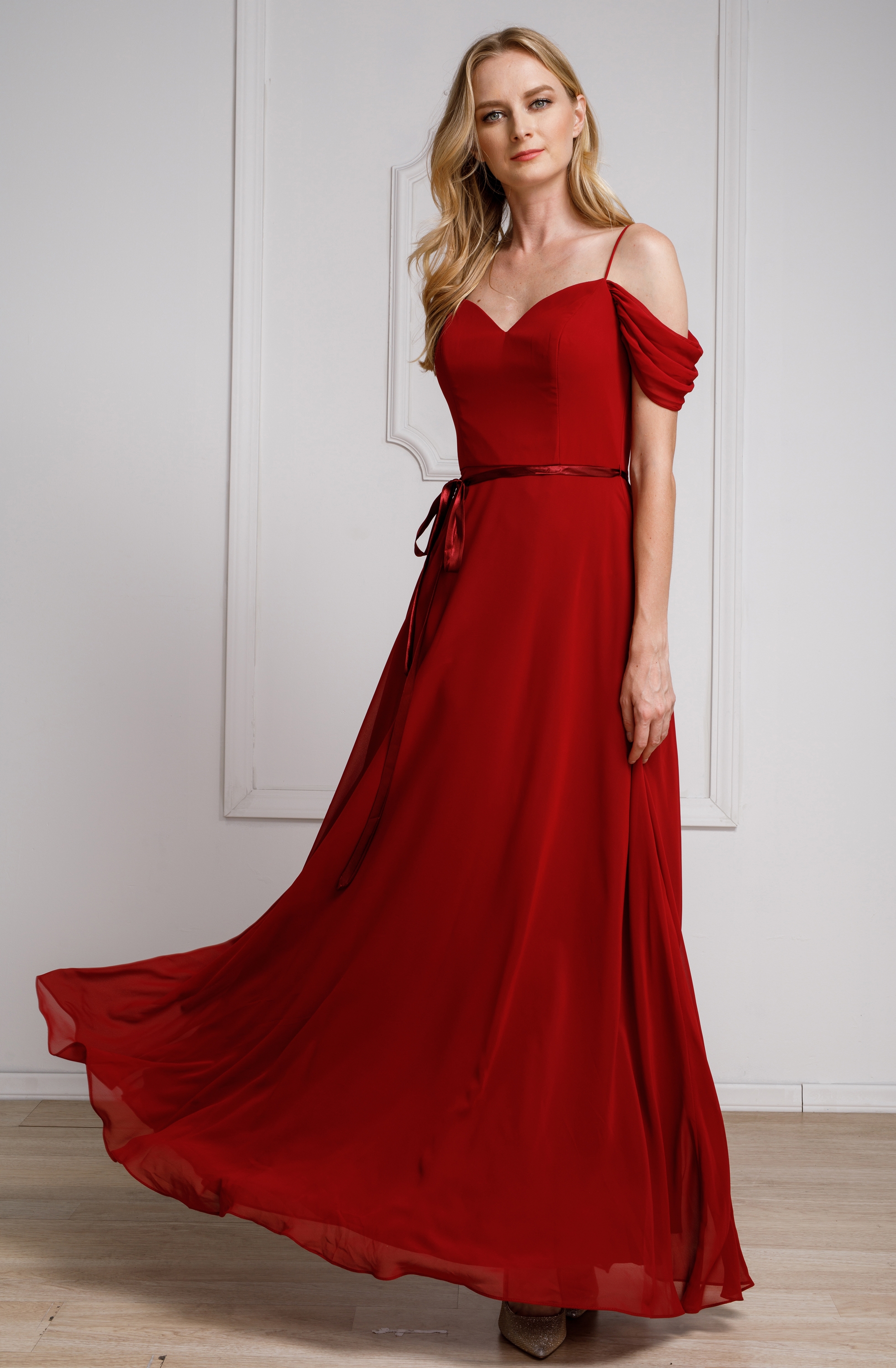 Spaghetti Straps Cold-shoulder Long Bridesmaid Dress