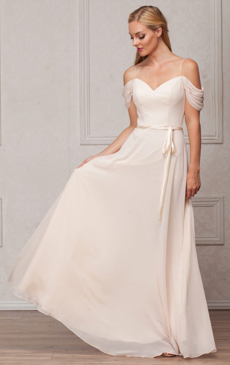 Spaghetti Straps Cold-shoulder Long Bridesmaid Dress — in Champaign