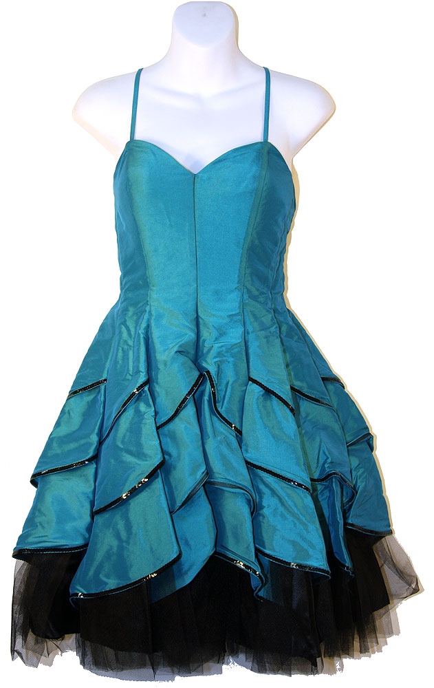 Spaghetti Party Dress with Ruffled Skirt — in Teal color
