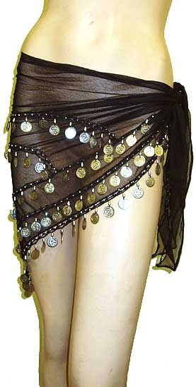 Belly Dancer Beaded Hip Scarf (Black/Silver)