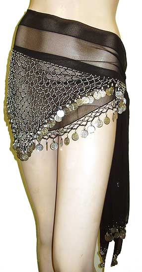 Belly Dancer Beaded Hip Scarf (Black/Silver)