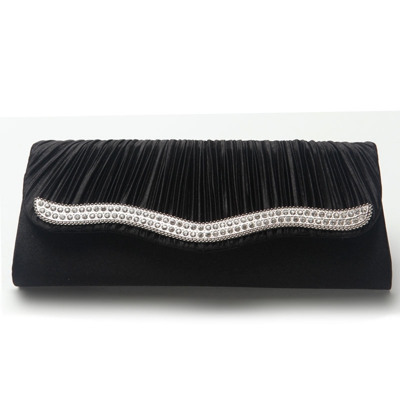 Pleated Eveing Bag with Rhinestones Trim
