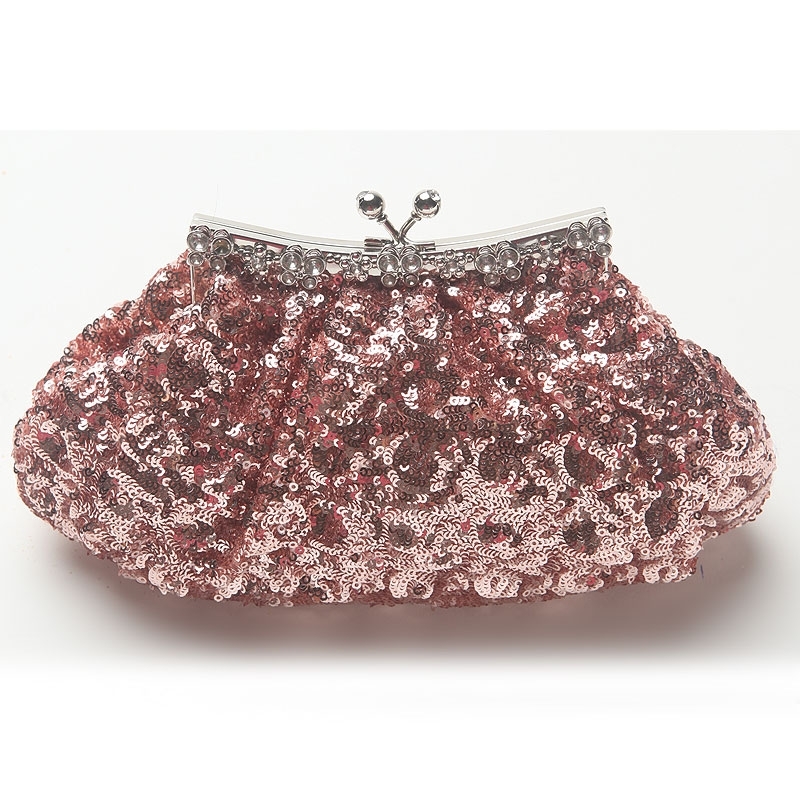 Sequined Small Evening Bag with Studded Trim