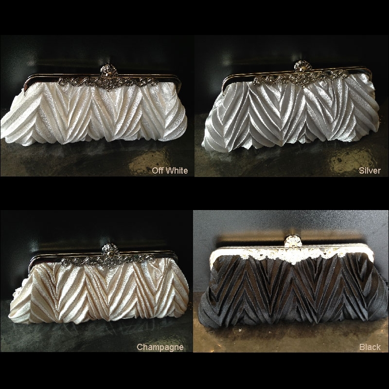 Patterned Satin Evening Bag with Metal Trim