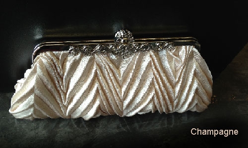 Patterned Satin Evening Bag with Metal Trim — in Champaign