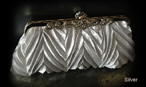 Patterned Satin Evening Bag with Metal Trim — in Silver
