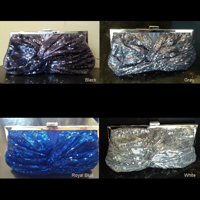 Front Twist Sequined Evening Bag with Metal Trim