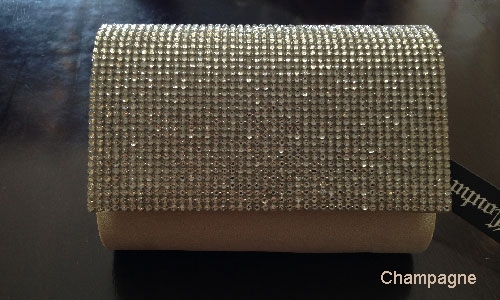 Rhinestones Flap Evening Bag in Polyester Satin — in Champaign