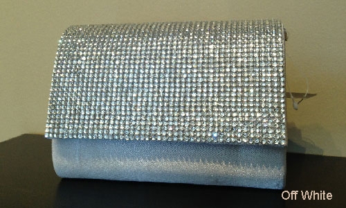 Rhinestones Flap Evening Bag in Polyester Satin — in Off White