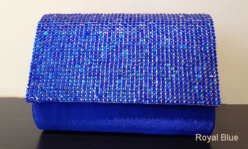 Rhinestones Flap Evening Bag in Polyester Satin — in Royal Blue