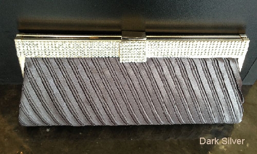 Diagonal Patterned Evening Bag with Rhinestones Metal Trim — in Dark Silver