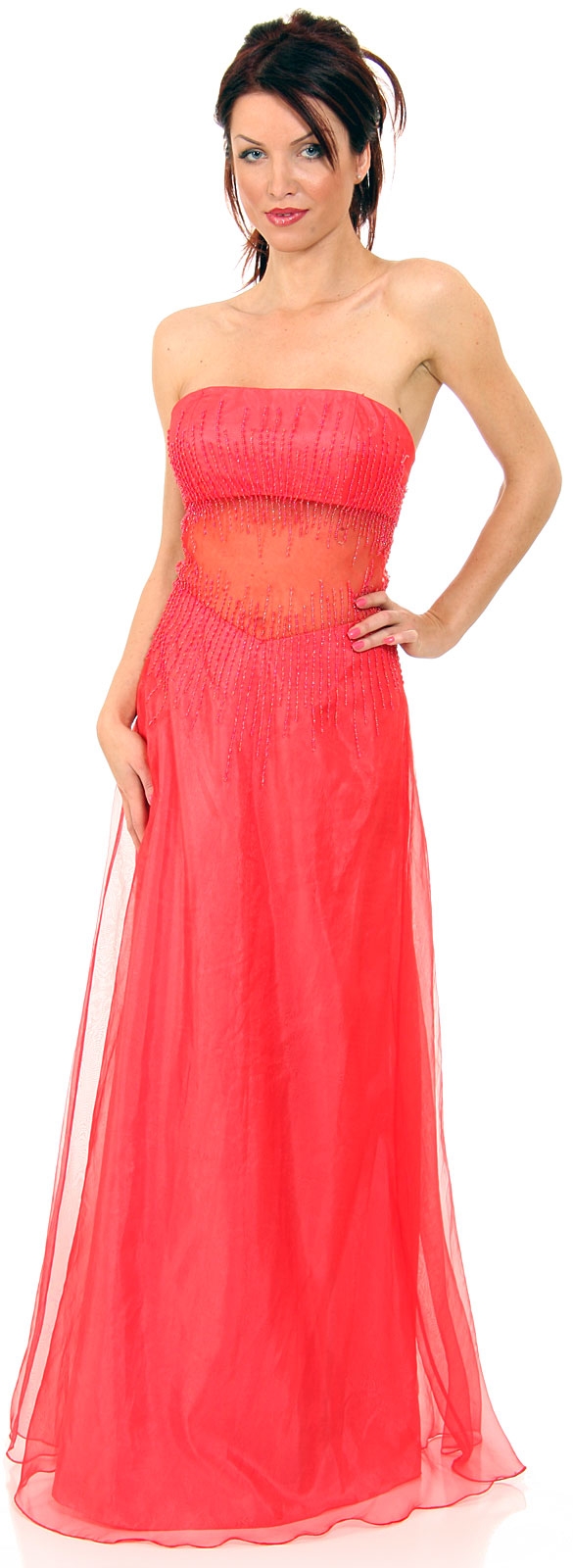 Semi See-Thru Mid Bodice Beaded Prom Dress