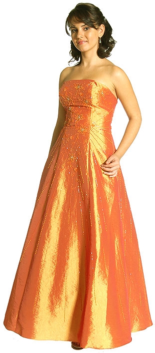 Criss Crossed Off-Shouldered Beaded Prom Dress — in Gold