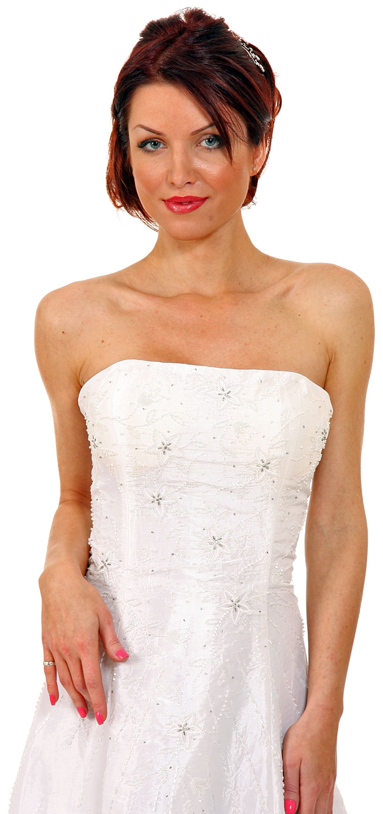 Criss Crossed Off-Shouldered Beaded Prom Dress — in closeup