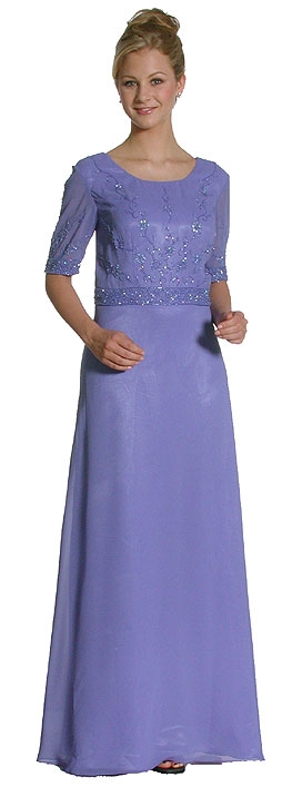 A Shape Half-Sleeved Beaded Long Formal Gown