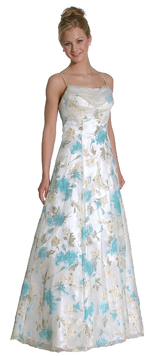Beaded Floral Princess Cut Evening Prom Dress