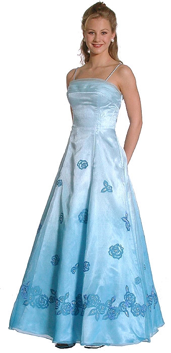 Spaghetti Strapped Flower Beaded Prom Dress