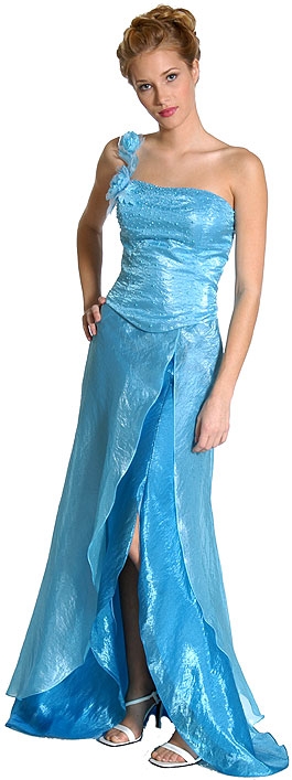 Two Tone Flower Applique and Split Prom Dress