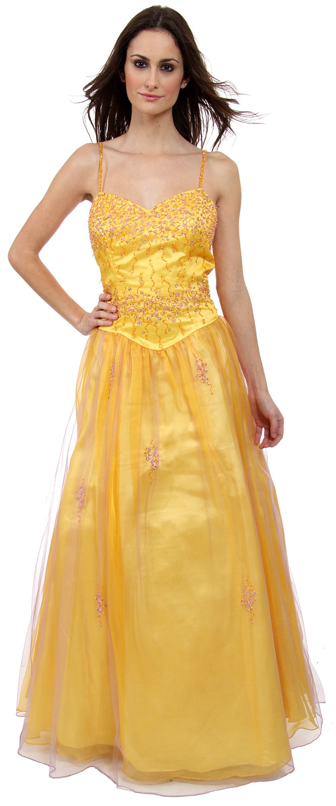 Crossed Back and Beaded Long Prom Gown