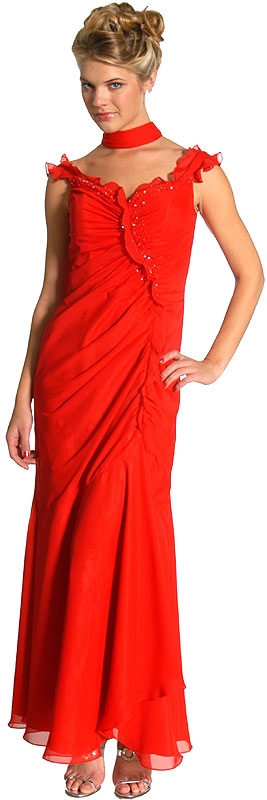 Ruffle Beaded Formal Dress — in Red