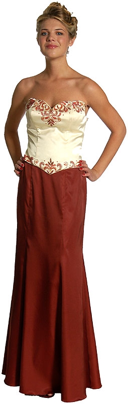 2 Piece Strapless Form Fitting Formal Prom Dress — in Burgundy
