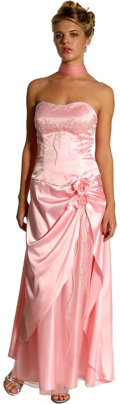 Strapless Floral Pink Silver beadwork Formal Dress