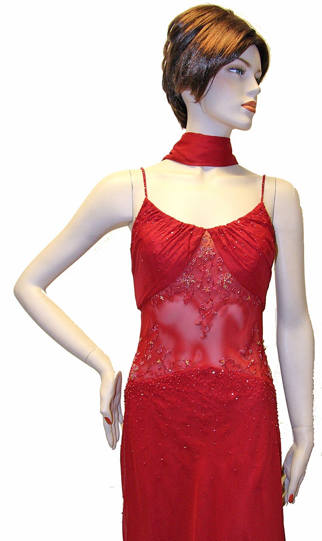 Spaghetti Strapped Rouched Beaded Dress — in close up