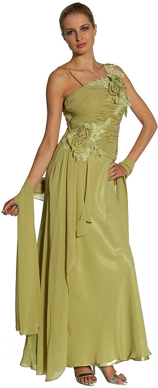 Asymmetric Top Floral and Sheered Formal  Dress — in Green