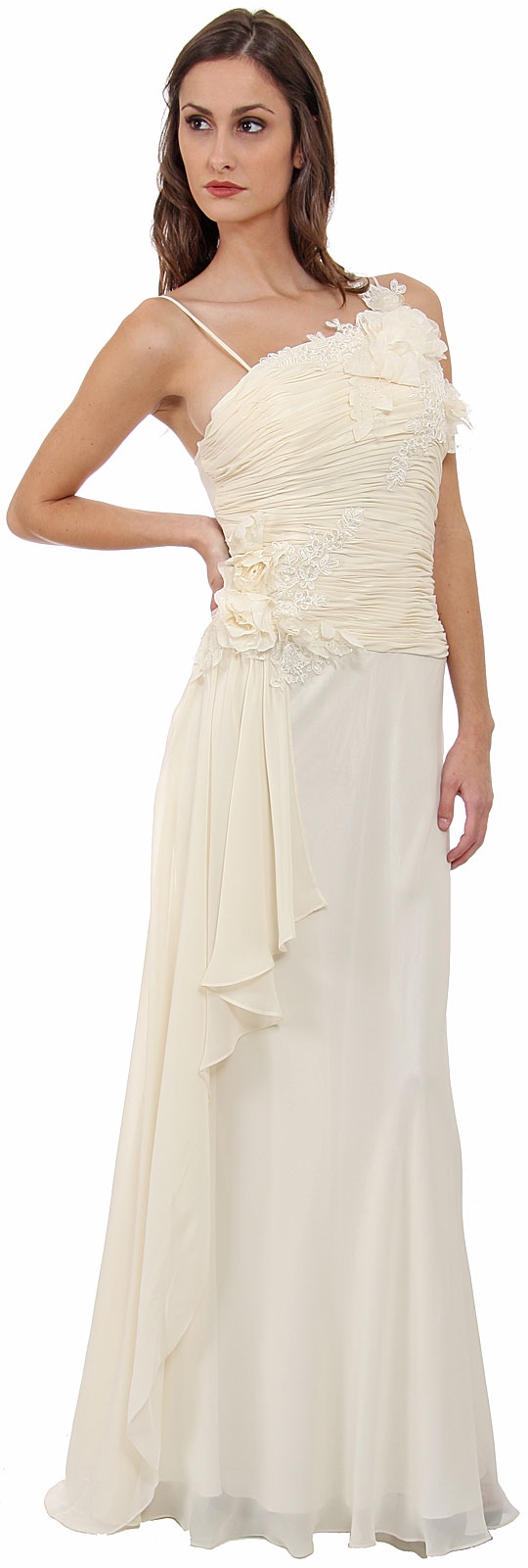 Asymmetric Top Floral and Sheered Formal  Dress — in Ivory