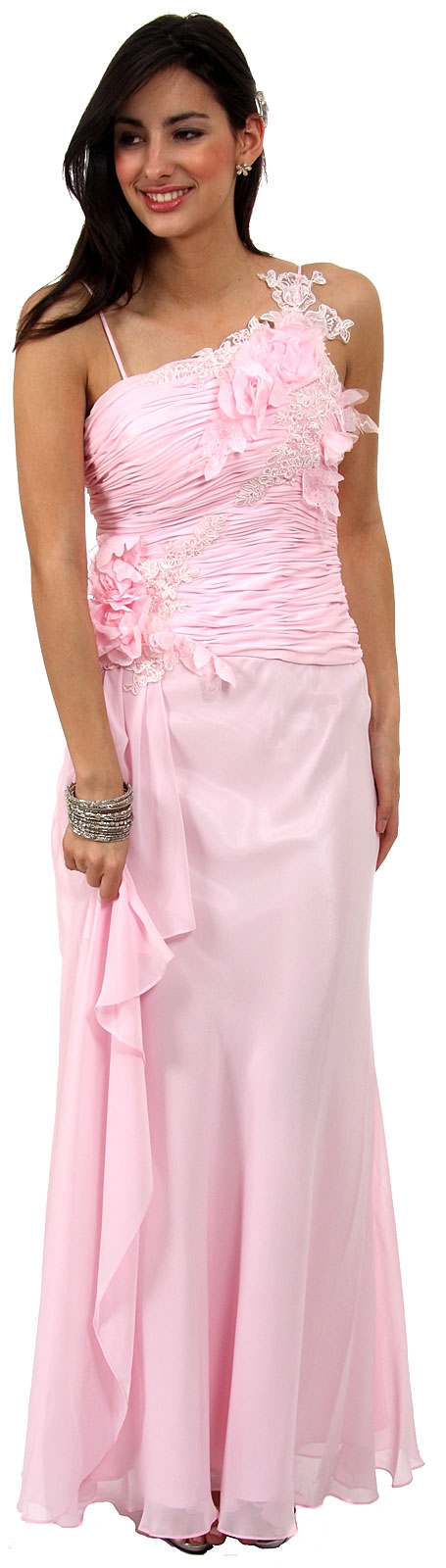 Asymmetric Top Floral and Sheered Formal  Dress