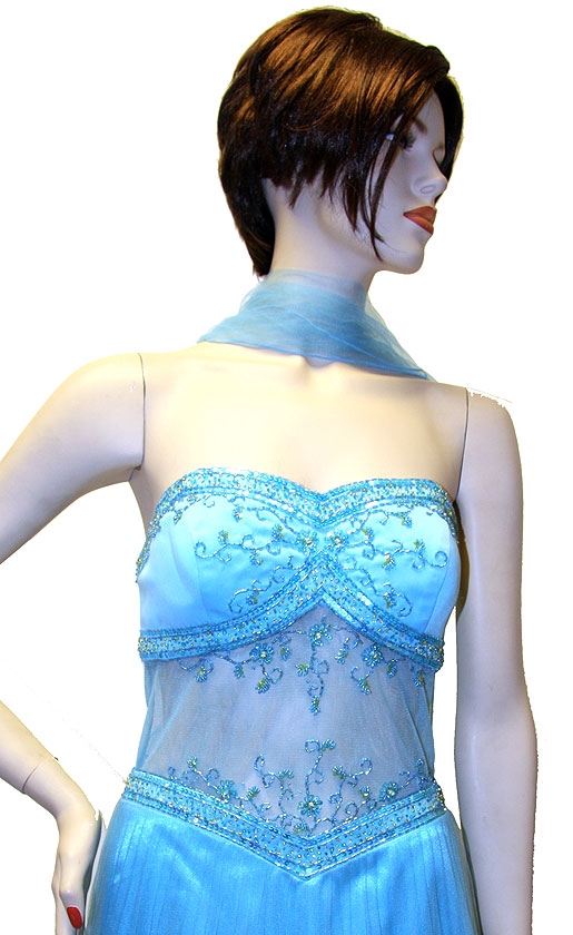 Strapless English Net Prom Dress — in close up