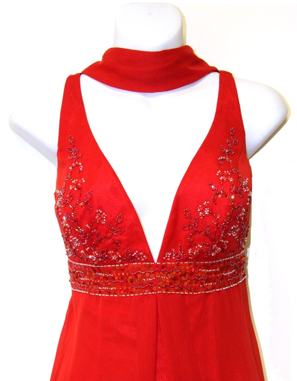 Empire Cut Red Prom Dress — in close up