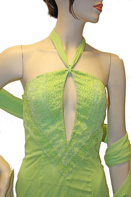 Halter-Neck Beaded Prom Dress — in close up