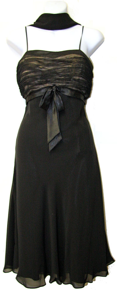 Shirred Bodice Black Prom Dress
