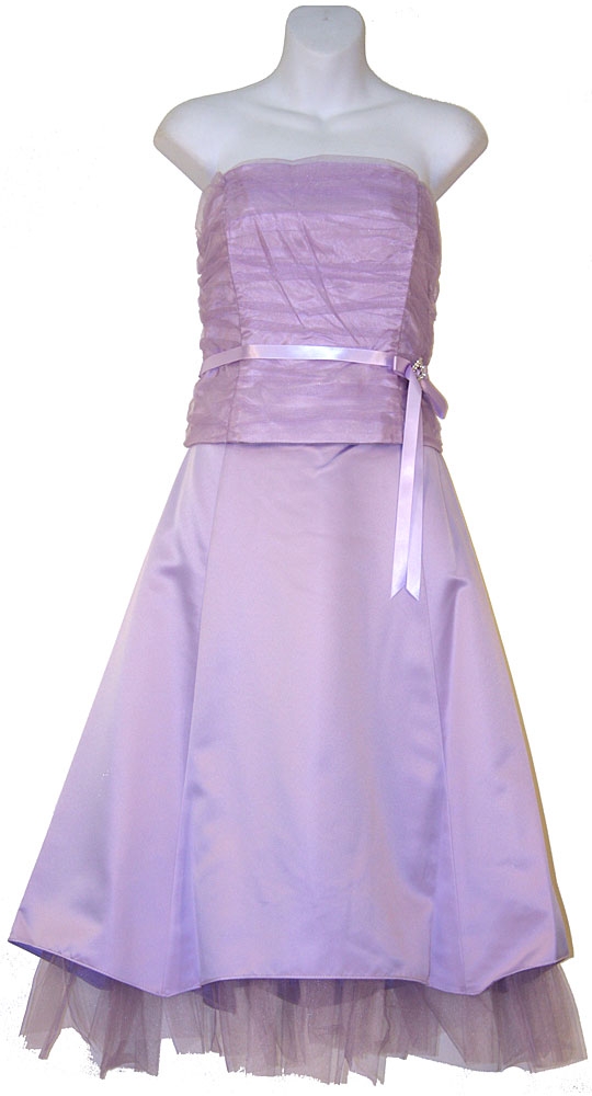Net and Bow Shirred Bodice Short Party Dress — in Lilac