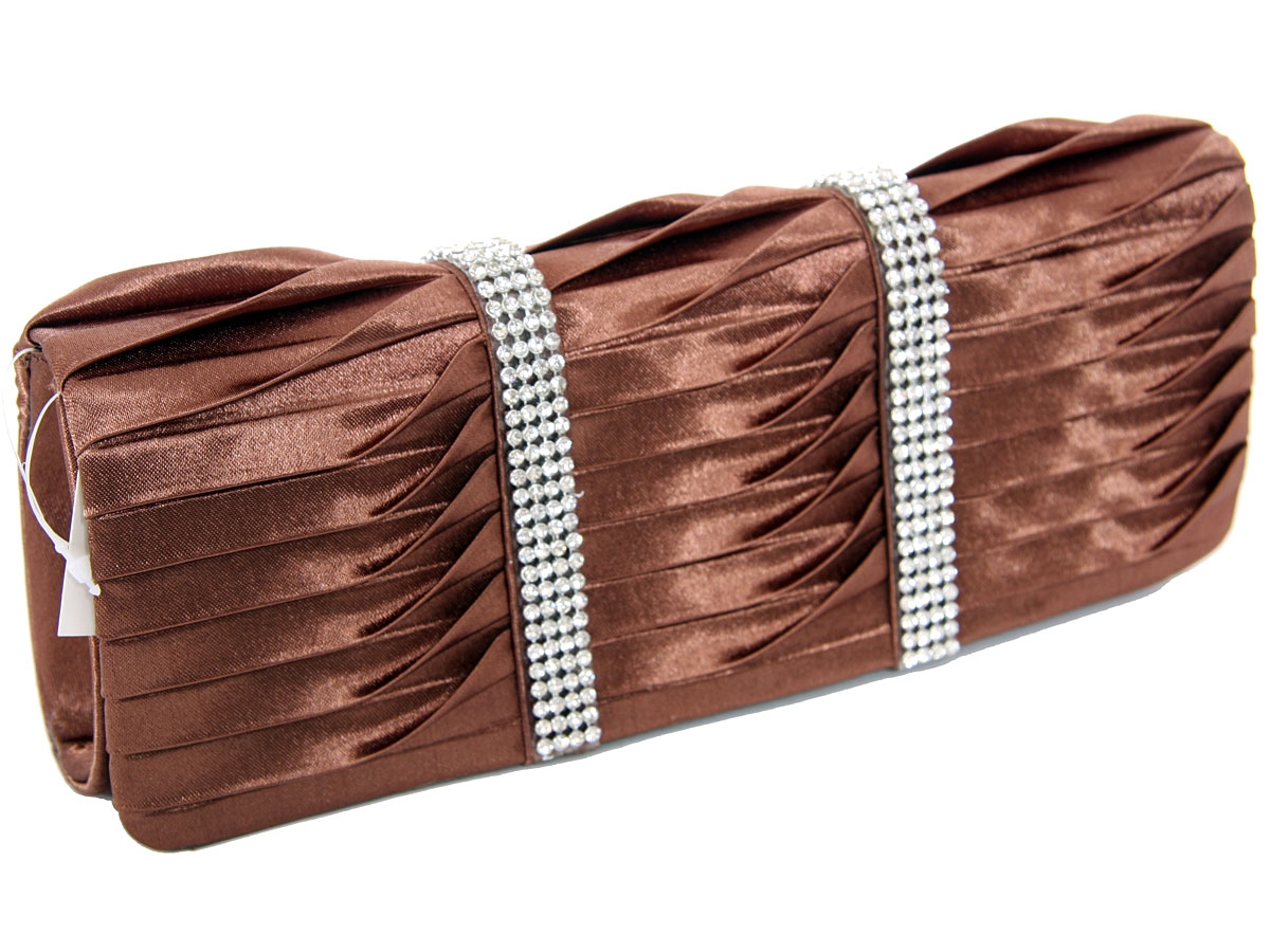 Rhinestone Embellished Satin Evening Bag in Bronze