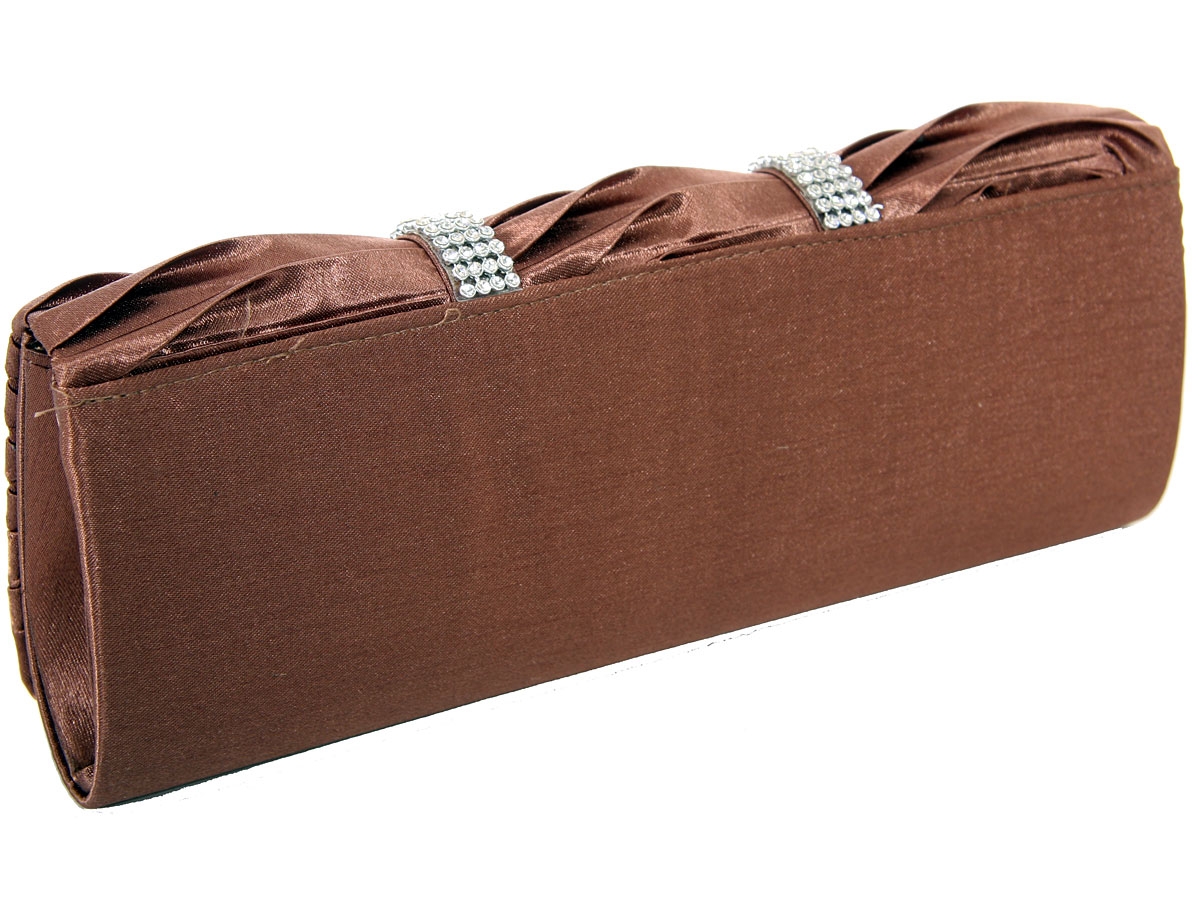Rhinestone Embellished Satin Evening Bag in Bronze — in alternative picture